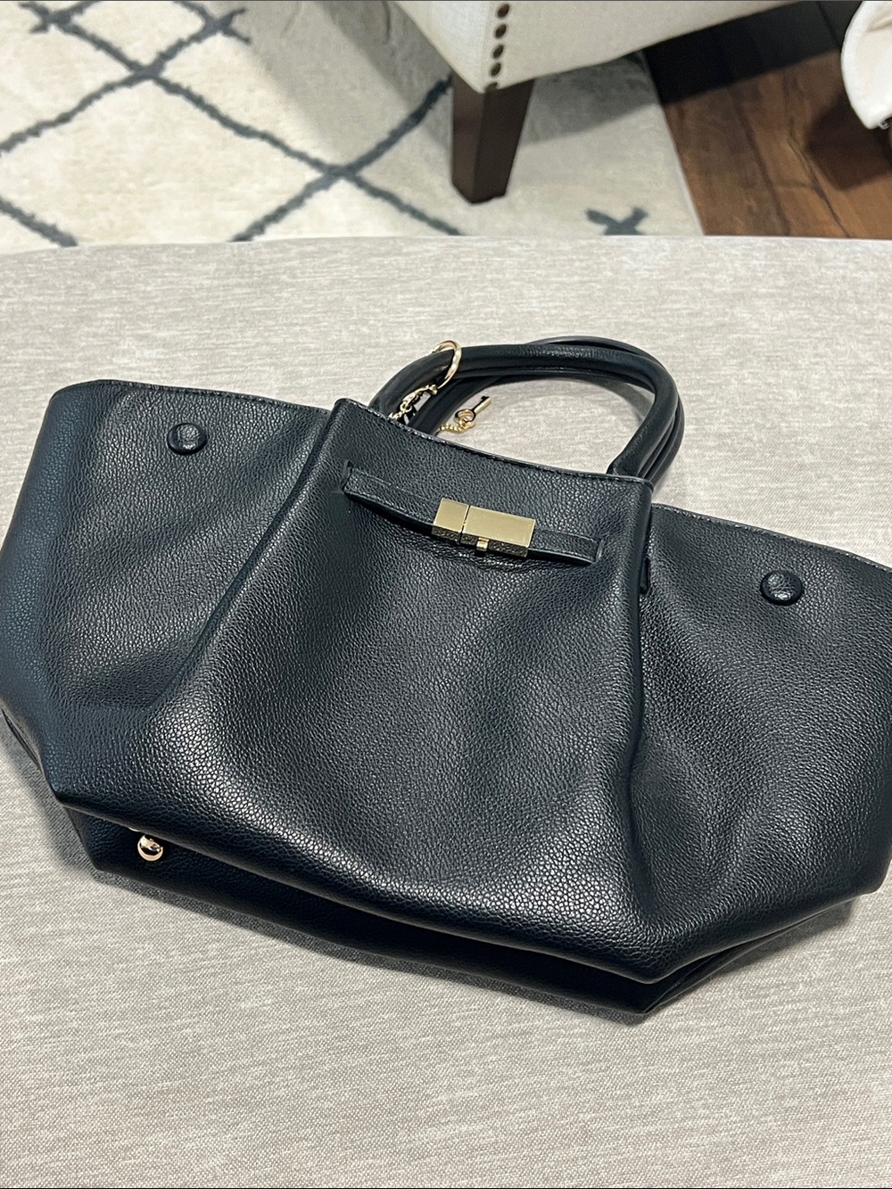 Black Tote Handbag with Gold Accent